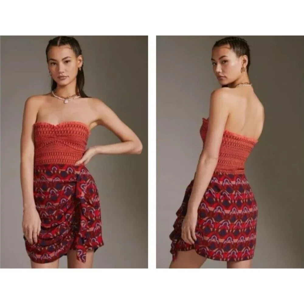 Anthropologie Dolan Left Coast Ruffle Mini Skirt Size XXS NWT Red Blue Purple